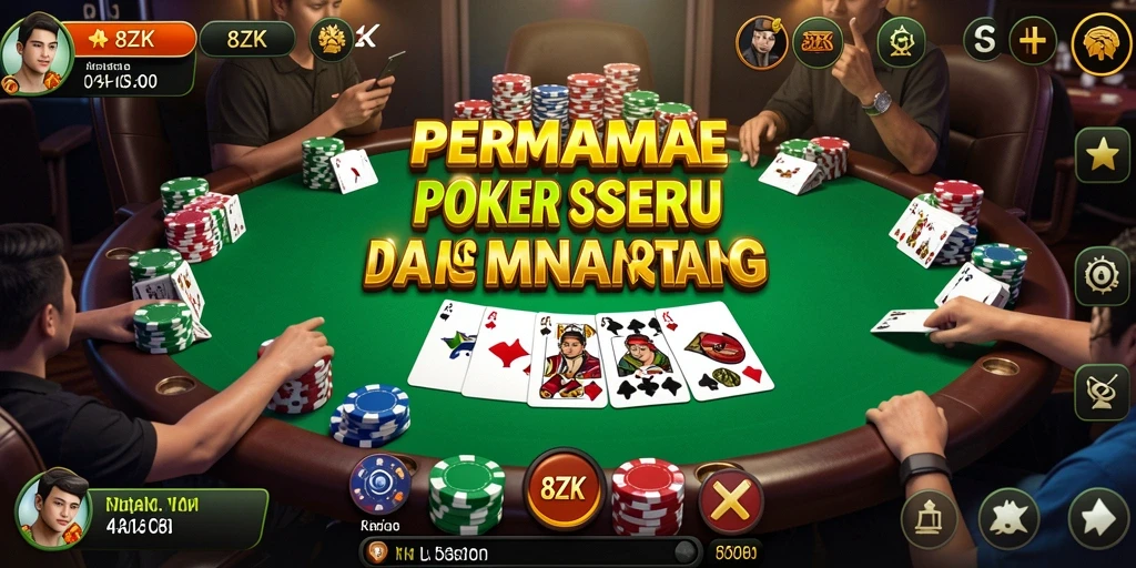 Screenshot gameplay 8ZK menampilkan suasana meja Poker yang mendalam dan interaktif.