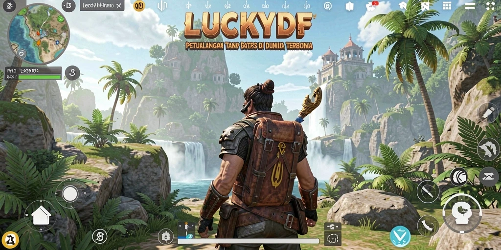Tampilan gameplay <strong>LUCKYDF</strong> yang menampilkan petualangan epik di dunia terbuka.