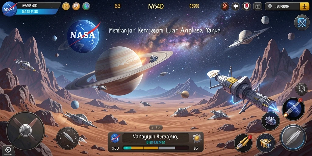 Screenshot menunjukkan pengalaman membangun kerajaan luar angkasa yang seru.