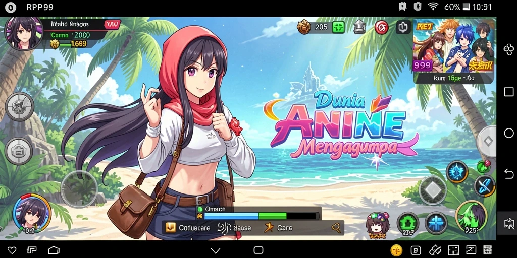 Screenshot gameplay RP99 menampilkan karakter anime dalam aksi.