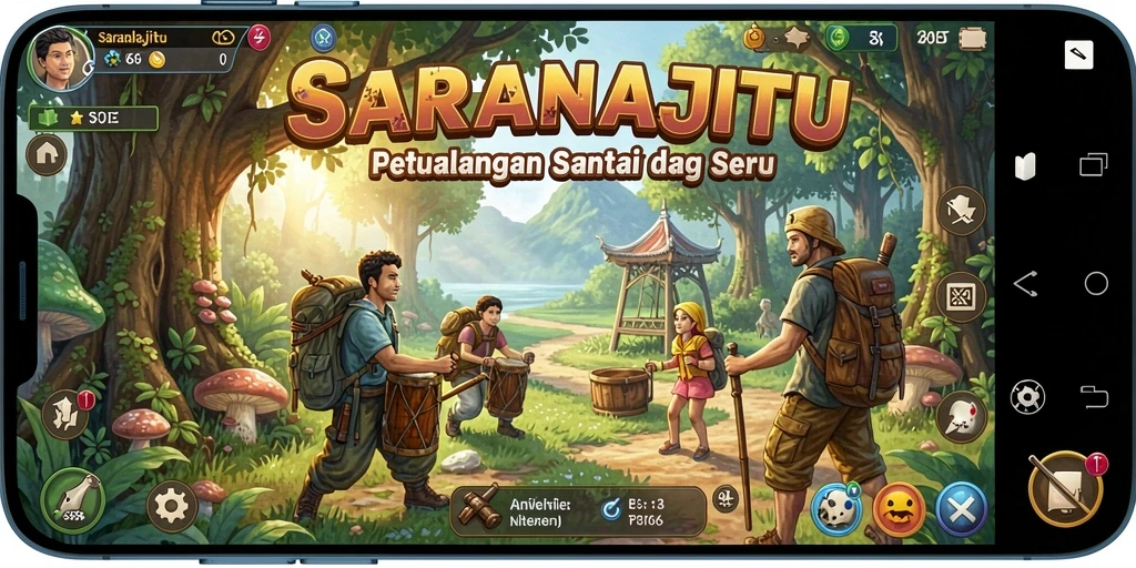 Tampak layar permainan SARANAJITU yang seru dan penuh warna.