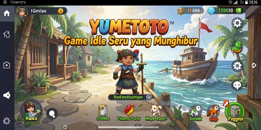 Screenshot gameplay YUMETOTO yang menampilkan aktivitas manajemen Idle.