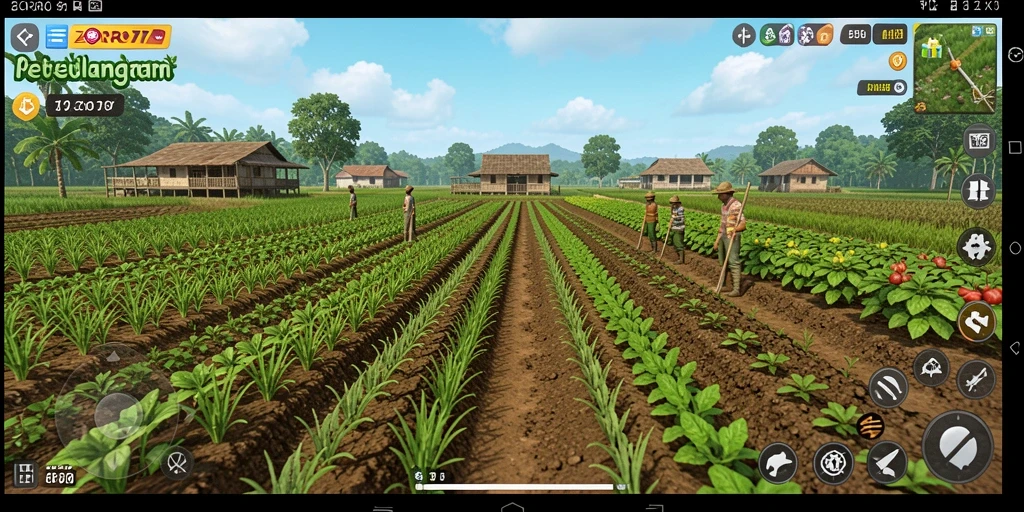 Screenshot gameplay ZORO77 menampilkan aktivitas pertanian yang menarik.